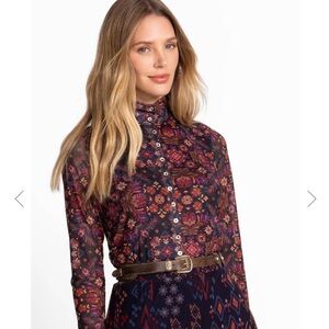 Johnny Was Mesh Button up Mock Neck